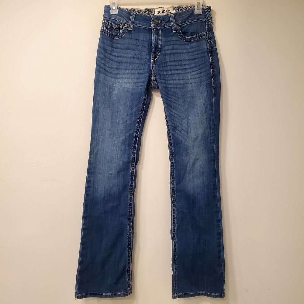 Ariat REAL Corrine Jeans Womens 31L Mid Rise Bootcut Embroidered Pockets Pacific